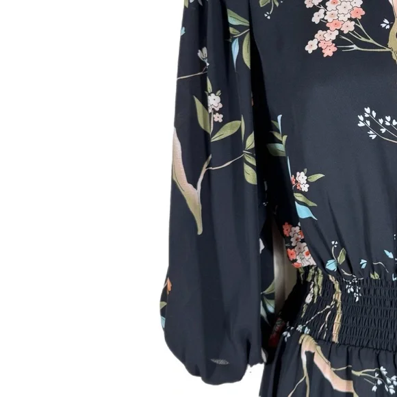 Nanette Lepore Dark Floral Hi-Low Puff Sleeve Dress 2 Whimsigoth Bloomcore Black - Picture 7 of 13